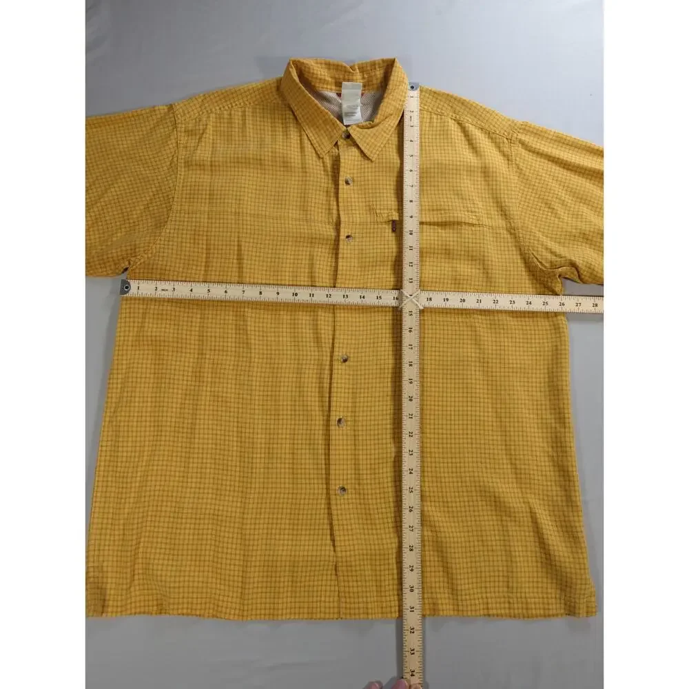 The North Face Mens XXL Yellow Short Sleeve Button Front Hiking Shirt Outdoor